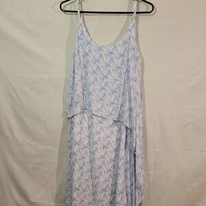 Club Monaco Blue White Geometric Faux Wrap Dress Spaghetti Strap Flowy Womens 2
